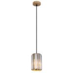 Lampă suspendată metal aspect lemn, cristale K5 de culoare fum, cablu textil negru, ø: 135mm, H: 1200mm, excl. 1x E27 60W 230V