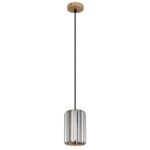 Lampă suspendată metal aspect lemn, cristale K5 de culoare fum, cablu textil negru, ø: 135mm, H: 1200mm, excl. 1x E27 60W 230V - imagine 3