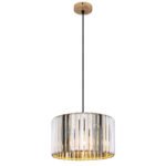 Lampă suspendată metal aspect lemn, cristale K5 de culoare fum, cablu textil negru, ø: 350mm, H: 1200mm, excl. 1x E27 60W 230V