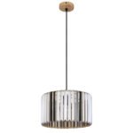 Lampă suspendată metal aspect lemn, cristale K5 de culoare fum, cablu textil negru, ø: 350mm, H: 1200mm, excl. 1x E27 60W 230V - imagine 3