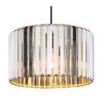 Lampă suspendată metal aspect lemn, cristale K5 de culoare fum, cablu textil negru, ø: 350mm, H: 1200mm, excl. 1x E27 60W 230V - imagine 4