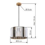 Lampă suspendată metal aspect lemn, cristale K5 de culoare fum, cablu textil negru, ø: 350mm, H: 1200mm, excl. 1x E27 60W 230V - imagine 6