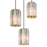 Lampă suspendată metal aspect lemn, cristale K5 de culoare fum, cablu textil negru, ø: 350mm, H: 1200mm, excl. 3x E27 60W 230V - imagine 4