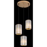 Lampă suspendată metal aspect lemn, cristale K5 de culoare fum, cablu textil negru, ø: 350mm, H: 1200mm, excl. 3x E27 60W 230V - imagine 5