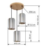 Lampă suspendată metal aspect lemn, cristale K5 de culoare fum, cablu textil negru, ø: 350mm, H: 1200mm, excl. 3x E27 60W 230V - imagine 6