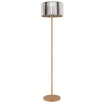 Lampă de podea metal aspect lemn, cristale K5 de culoare fum, cablu PVC negru, comutator cu pedală în cablu, ø: 350mm, H: 1500mm, lungime cablu 1800mm, excl. 1x E27 60W 230V - imagine 3