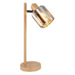 Lampă de masă metal aspect lemn, cristale K5 de culoare fum, cablu PVC negru, comutator basculant pe cablu, LxLxA: 150x130x400mm, lungime cablu 1600mm, excl. 1x E14 40W 230V