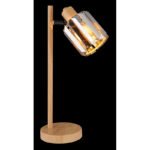 Lampă de masă metal aspect lemn, cristale K5 de culoare fum, cablu PVC negru, comutator basculant pe cablu, LxLxA: 150x130x400mm, lungime cablu 1600mm, excl. 1x E14 40W 230V - imagine 3