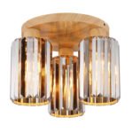 Plafonieră metalică aspect lemn, cristale K5 culoare fum, ø: 350mm, H: 250mm, excl. 3x E27 60W 230V
