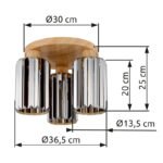 Plafonieră metalică aspect lemn, cristale K5 culoare fum, ø: 350mm, H: 250mm, excl. 3x E27 60W 230V - imagine 6
