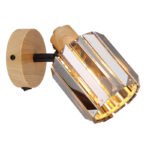Aplica Spotlight metal aspect lemn, cristale K5 de culoare fum, comutator basculant pe articol, LxA: 90x167mm, AL: 150mm, excl. 1x E14 40W 230V