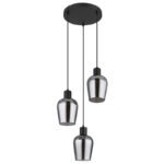 Suspendare metal negru mat, sticla fumurie, cablu PVC negru, inaltime scurta, ø: 285mm, H: 1500mm, excl. 3x E27 40W 230V - imagine 3