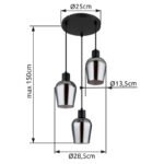 Suspendare metal negru mat, sticla fumurie, cablu PVC negru, inaltime scurta, ø: 285mm, H: 1500mm, excl. 3x E27 40W 230V - imagine 5