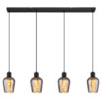 Suspensie metal negru mat, sticla fumurie, cablu PVC negru, inaltime scurta, LxLxH: 1035x135x1500mm, excl. 4x E27 40W 230V - imagine 4