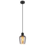 Lampă suspendată metal negru mat, sticlă de culoare fumurie, cablu PVC negru, înălțimea poate fi scurtată, ø: 135mm, H: 1500mm, excl. 1x E27 40W 230V