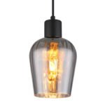 Lampă suspendată metal negru mat, sticlă de culoare fumurie, cablu PVC negru, înălțimea poate fi scurtată, ø: 135mm, H: 1500mm, excl. 1x E27 40W 230V - imagine 4