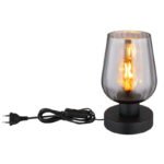 Lampa de masa metal negru mat, sticla fumurie, cablu PVC negru, comutator basculant pe cablu, ø: 135mm, H: 220mm, lungime cablu 1500mm, excl. 1x E27 40W 230V - imagine 3