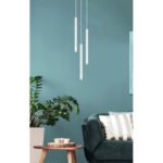 Suspensie metal alb mat, metal alb mat, acril satinat, transparent, cablu PVC alb, înălțimea poate fi scurtată, ø: 240mm, H: 1200mm, excl. 3x G9 LED 4W 230V - imagine 2