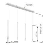 Suspensie metal alb mat, metal alb mat, acril satinat, transparent, cablu PVC alb, LxLxH: 760x80x1200mm, excl. 4x G9 LED 4W 230V - imagine 6