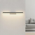 Aplică metal/aluminiu negru mat, acrilic opal, întrerupător basculant pe articol, întrerupător în trepte, funcții suplimentare: 3000K sau 6000K comutabile, LxA: 600x40mm, AL: 60mm, incl. LED 12W 230V, sursă 1400lm, ieșire 500lm, CCT 3000/6000K