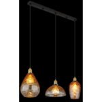 Lampă suspendată metal negru mat, sticlă ambrată, gradient transparent, metal alamă mată, cablu PVC negru, înălțimea poate fi redusă, LxLxA: 910x250x1200mm, dimensiuni sticlă: 1 x 15 cm, 21 cm, 25 cm fiecare, fără 3x E27 60W 230V - imagine 3