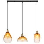 Lampă suspendată metal negru mat, sticlă ambrată, gradient transparent, metal alamă mată, cablu PVC negru, înălțimea poate fi redusă, LxLxA: 910x250x1200mm, dimensiuni sticlă: 1 x 15 cm, 21 cm, 25 cm fiecare, fără 3x E27 60W 230V - imagine 5