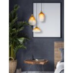 Lampă suspendată metal negru mat, sticlă chihlimbar, gradient transparent, metal alamă mată, cablu PVC negru, înălțimea poate fi scurtată, ø: 460mm, H: 1500mm, diametrul sticlei: 1 x 15 cm, 21 cm, 25 cm fiecare, fără 3x E27 60W 230V - imagine 2