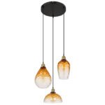 Lampă suspendată metal negru mat, sticlă chihlimbar, gradient transparent, metal alamă mată, cablu PVC negru, înălțimea poate fi scurtată, ø: 460mm, H: 1500mm, diametrul sticlei: 1 x 15 cm, 21 cm, 25 cm fiecare, fără 3x E27 60W 230V - imagine 3