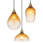 Lampă suspendată metal negru mat, sticlă chihlimbar, gradient transparent, metal alamă mată, cablu PVC negru, înălțimea poate fi scurtată, ø: 460mm, H: 1500mm, diametrul sticlei: 1 x 15 cm, 21 cm, 25 cm fiecare, fără 3x E27 60W 230V - imagine 4