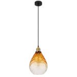 Lampă suspendată metal negru mat, sticlă ambrată, gradient transparent, metal alamă mată, cablu PVC negru, înălțimea poate fi scurtată, ø: 210mm, H: 1200mm, excl. 1x E27 60W 230V - imagine 3