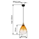 Lampă suspendată metal negru mat, sticlă ambrată, gradient transparent, metal alamă mată, cablu PVC negru, înălțimea poate fi scurtată, ø: 210mm, H: 1200mm, excl. 1x E27 60W 230V - imagine 6