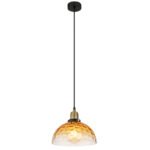 Lampă suspendată metal negru mat, sticlă ambrată, gradient transparent, metal alamă mată, cablu PVC negru, înălțimea poate fi scurtată, ø: 250mm, H: 1200mm, excl. 1x E27 60W 230V