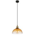 Lampă suspendată metal negru mat, sticlă ambrată, gradient transparent, metal alamă mată, cablu PVC negru, înălțimea poate fi scurtată, ø: 250mm, H: 1200mm, excl. 1x E27 60W 230V - imagine 3