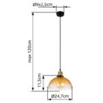Lampă suspendată metal negru mat, sticlă ambrată, gradient transparent, metal alamă mată, cablu PVC negru, înălțimea poate fi scurtată, ø: 250mm, H: 1200mm, excl. 1x E27 60W 230V - imagine 5