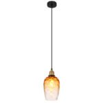 Lampă suspendată metal negru mat, sticlă ambrată, gradient transparent, metal alamă mată, cablu PVC negru, înălțimea poate fi scurtată, ø: 150mm, H: 1200mm, excl. 1x E27 60W 230V