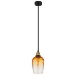 Lampă suspendată metal negru mat, sticlă ambrată, gradient transparent, metal alamă mată, cablu PVC negru, înălțimea poate fi scurtată, ø: 150mm, H: 1200mm, excl. 1x E27 60W 230V - imagine 3