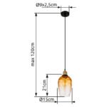 Lampă suspendată metal negru mat, sticlă ambrată, gradient transparent, metal alamă mată, cablu PVC negru, înălțimea poate fi scurtată, ø: 150mm, H: 1200mm, excl. 1x E27 60W 230V - imagine 6