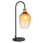 Lampă de masă din metal negru mat, sticlă de culoare chihlimbar, gradient transparent, metal de culoare alamă mată, cablu PVC negru, întrerupător basculant pe cablu, LxLxA: 245x180x550mm, lungime cablu 1500mm, excl. 1x E27 60W 230V