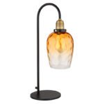 Lampă de masă din metal negru mat, sticlă de culoare chihlimbar, gradient transparent, metal de culoare alamă mată, cablu PVC negru, întrerupător basculant pe cablu, LxLxA: 245x180x550mm, lungime cablu 1500mm, excl. 1x E27 60W 230V - imagine 3