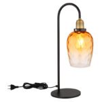Lampă de masă din metal negru mat, sticlă de culoare chihlimbar, gradient transparent, metal de culoare alamă mată, cablu PVC negru, întrerupător basculant pe cablu, LxLxA: 245x180x550mm, lungime cablu 1500mm, excl. 1x E27 60W 230V - imagine 4