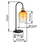 Lampă de masă din metal negru mat, sticlă de culoare chihlimbar, gradient transparent, metal de culoare alamă mată, cablu PVC negru, întrerupător basculant pe cablu, LxLxA: 245x180x550mm, lungime cablu 1500mm, excl. 1x E27 60W 230V - imagine 5