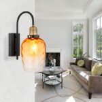 Aplică metal negru mat, sticlă ambrată, gradient transparent, metal alamă mată, direcția luminii: în jos, LxA: 150x350mm, AL: 240mm, fără 1x E27 60W 230V - imagine 2