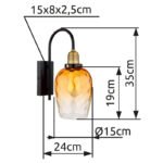 Aplică metal negru mat, sticlă ambrată, gradient transparent, metal alamă mată, direcția luminii: în jos, LxA: 150x350mm, AL: 240mm, fără 1x E27 60W 230V - imagine 6