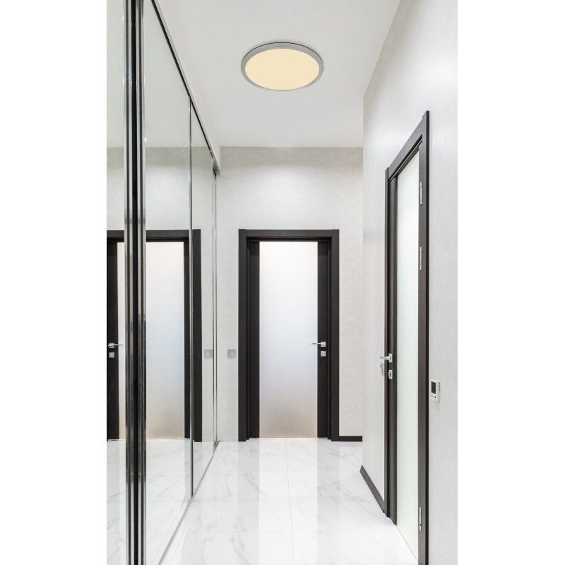 sapana-41562-18n-g28298-6 Plafonieră din plastic nichel mat/satinat/alb, alb, mai multe niveluri prin comutatorul de perete, iluminare din spate,memorie,IP44, 3 niveluri prin comutatorul de perete (100-50-10%), ø:294mm I:25mm, LED 18W 230V, 2100lm Sursă, 1600lm Ieșire, 3000K - imagine 1
