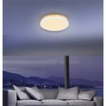 Plafoniera, plastic alb, plastic satinat, iluminare din spate, 3 niveluri de iluminare folosind un comutator de perete (100 - 50 - 10%), functie de memorie,IP44,Ø290,H: 25,inclusiv 1xLED 18W 230V, sursa 2100lm , 1600lm ieșire, 3000K
