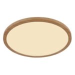 Plafonieră din plastic cu aspect de lemn, plastic satinat/alb,mai multe niveluri prin intermediul comutatorului de perete,memorie,IP44,3 niveluri prin intermediul comutatorului de perete (100-50-10%), ø:294mm I:25mm, LED 18W 230V 1600lm Ieșire 3000K