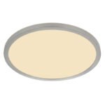 Plafonieră din plastic nichel mat, plastic satinat/alb, iluminare din spate, funcție de memorie, IP44, 3 niveluri prin intermediul comutatorului de perete (100-50-10%), ø: 420mm, I: 25mm, LED 24W 230V, 2700lm Sursă, 2300lm Ieșire, 3000K