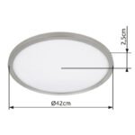 Plafonieră din plastic nichel mat, plastic satinat/alb, iluminare din spate, funcție de memorie, IP44, 3 niveluri prin intermediul comutatorului de perete (100-50-10%), ø: 420mm, I: 25mm, LED 24W 230V, 2700lm Sursă, 2300lm Ieșire, 3000K - imagine 5