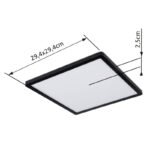 Plafoniera,plastic negru,plastic satinat,plastic alb,iluminare din spate,3 niveluri de iluminare folosind un comutator de perete (100 - 50 - 10%), functie de memorie,IP44,LxLxH:295x295x25,incl.1xLED 18W 230V, sursa 2100lm,iesire 150lm ,3000K - imagine 6