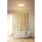 Plafonieră cu optică din lemn de plastic, plastic satinat/alb, alb, funcție de memorie, IP44, 3 niveluri de lumină prin intermediul comutatorului de perete (100-50-10%), L x l x I: 294x294x25mm, LED 18W 230V, 2100lm Sursă, 1600lm Ieșire, 3000K - imagine 3